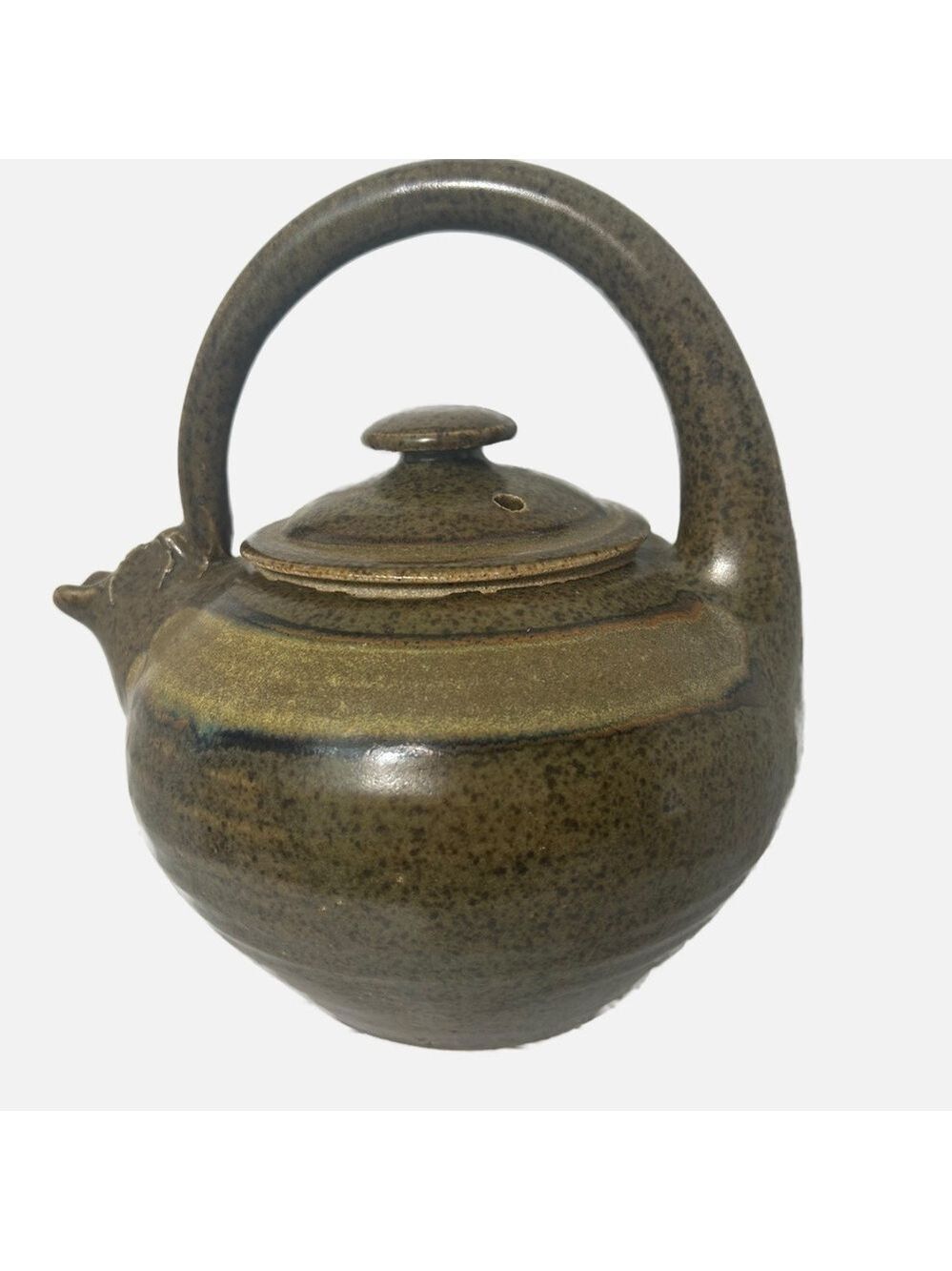 Vintage Art Pottery Handmade Teapot Lid Handle Brown Signed Artist READ